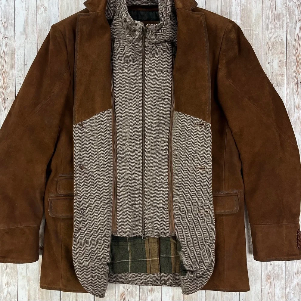 SOLD! FLYNT Distressed Leather Hybrid Coat Jacket Size 42R - Picture 6 of 16